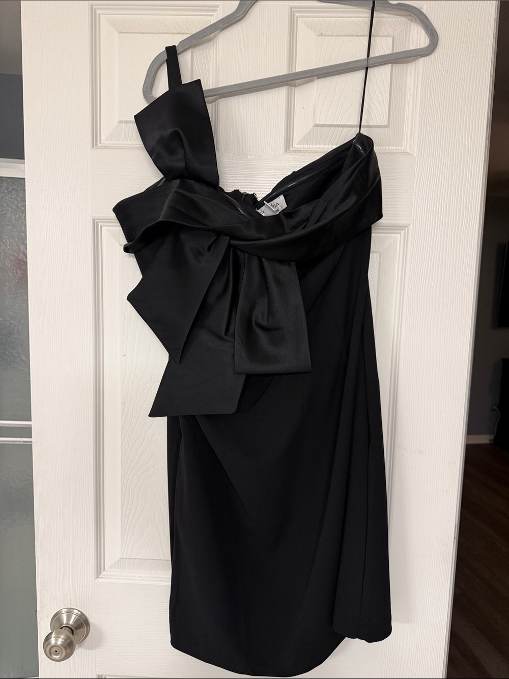 Sophia Christina Black One-Shoulder Bow Dress